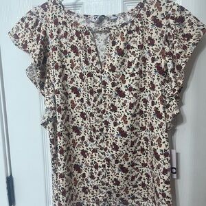 Kohl's Cream and Red Floral Blouse